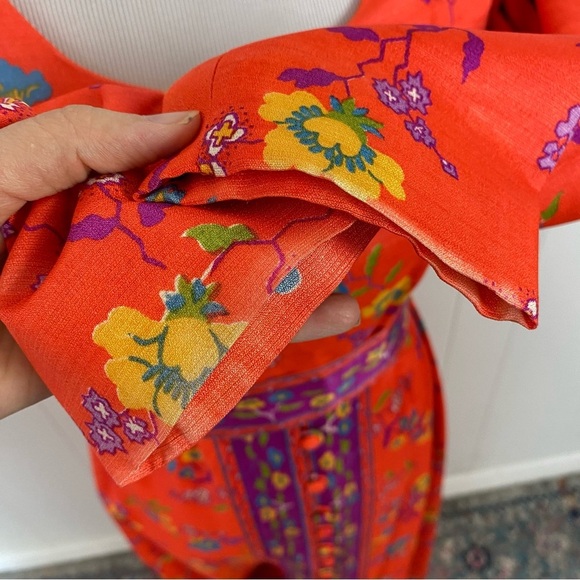 Size XS Orange Purple Vibrant Maxi Dress VTG 60s 70s Gogo Mod Boho Hippie Floral - Picture 9 of 16